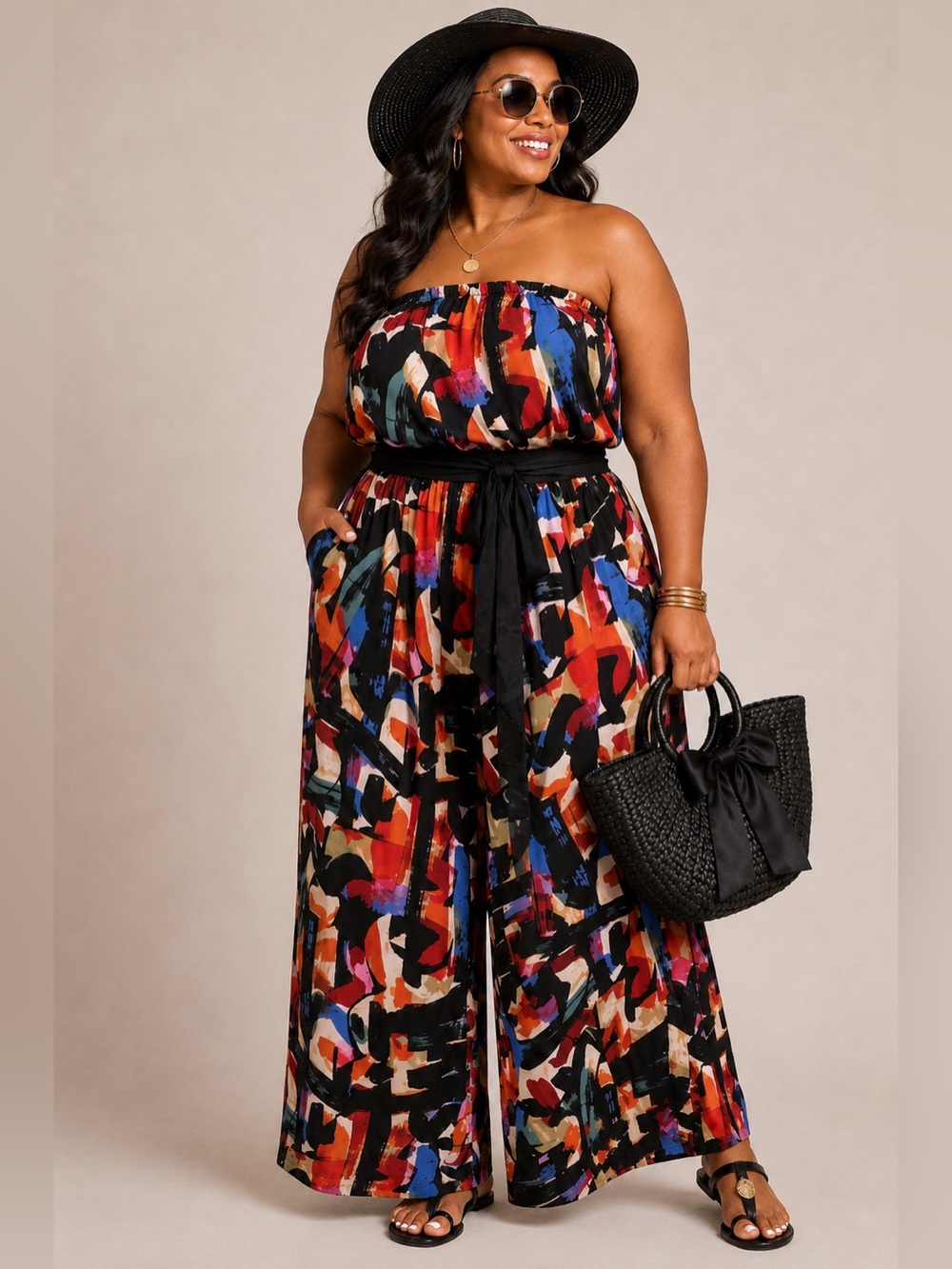 New York & Company Off-the-Shoulder Abstract Print Wide Leg Jumpsuit Romper XXL